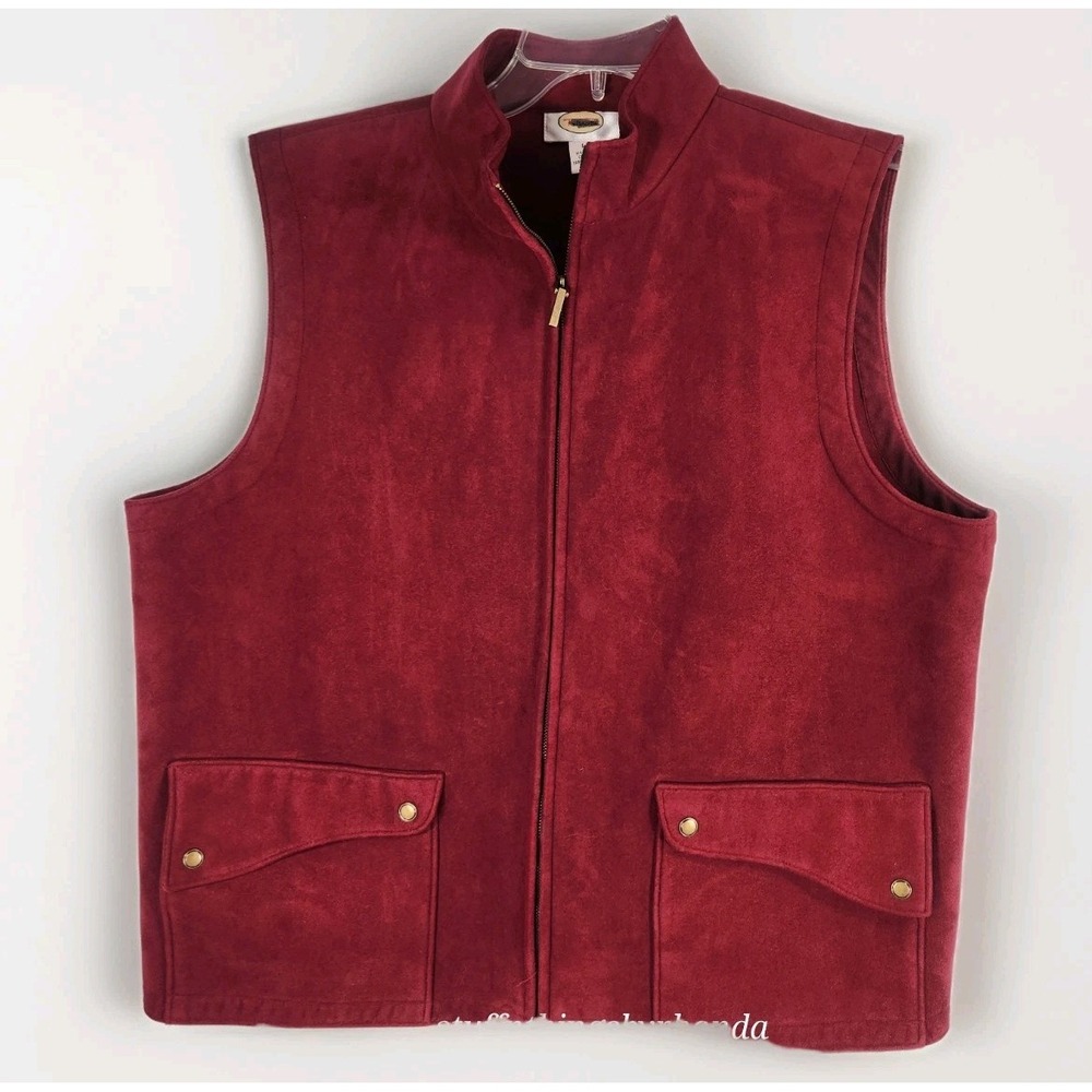 TALBOTS Faux Suede‎ Vest Size Large Christmas Cranberry Color Holiday Wear
